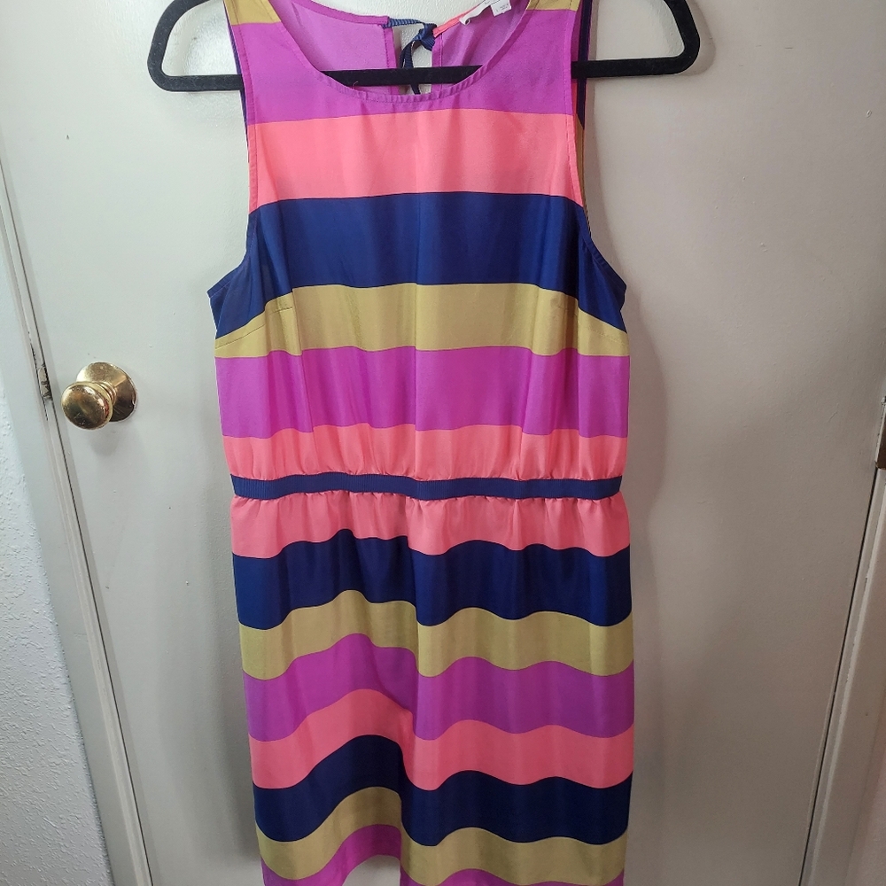 Loft multicolored stripe sleeveless dress office colorful brunch - Picture 2 of 9